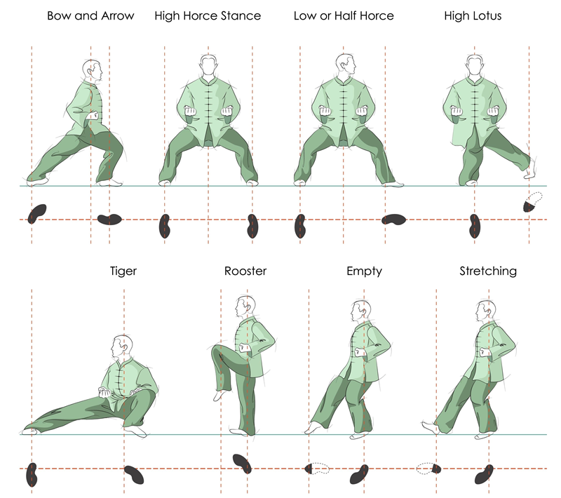 Illustration of 8 Tai Chi Movements