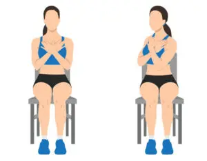 Illustration of woman doing a gentle spinal twist exercise while sitting