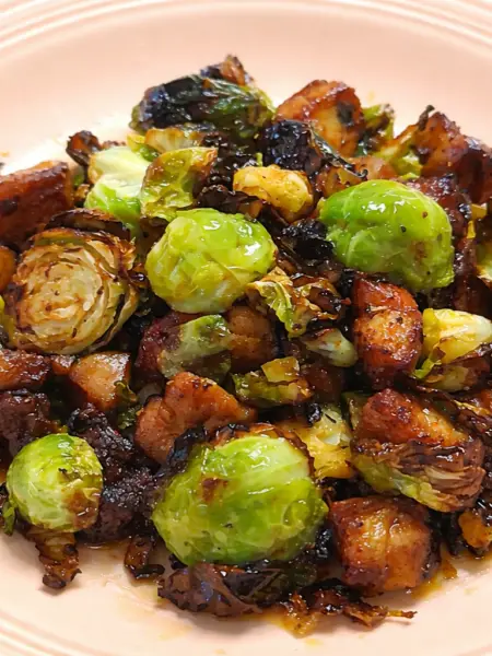 Air fryer Brussels sprouts with BBQ pork belly keto recipe