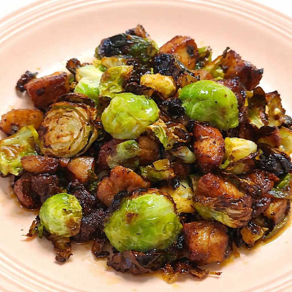 Air fryer Brussels sprouts with BBQ pork belly keto recipe